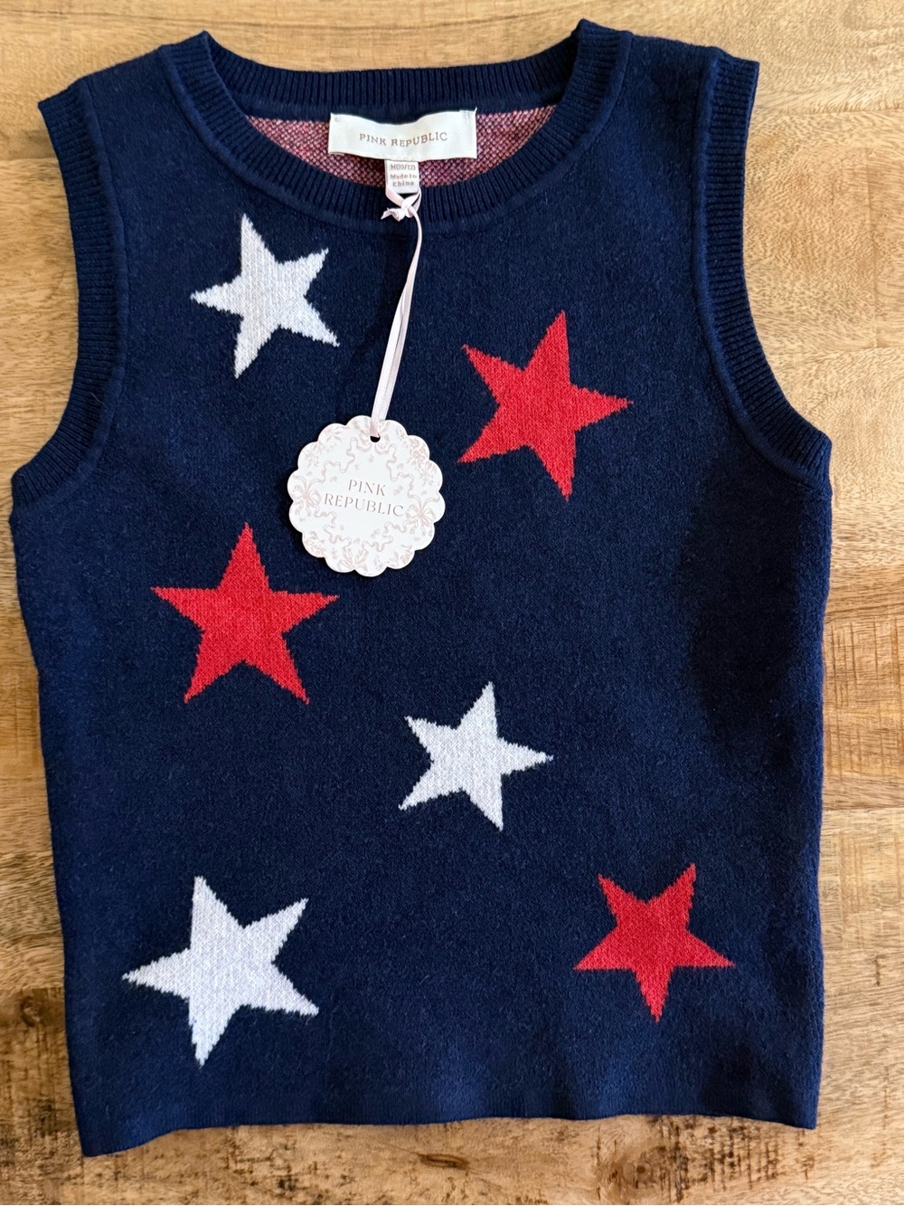 NWT Pink Republic Girls Star Knit Sweater Vest | Patriotic Navy M (10/12)